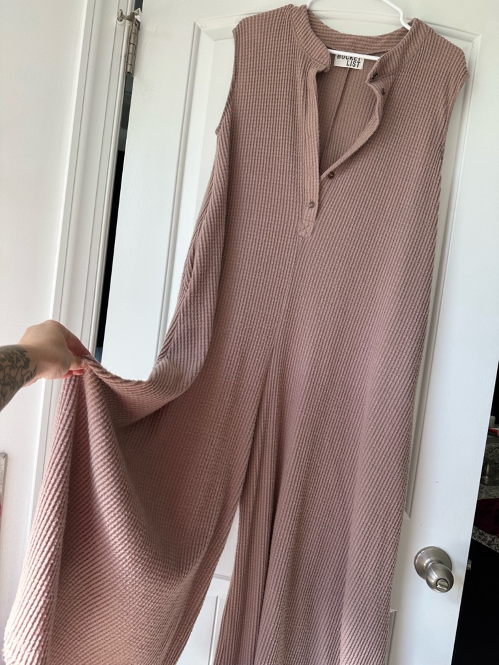 BUCKETLIST Wide Leg Textured Jumpsuit - Mauve